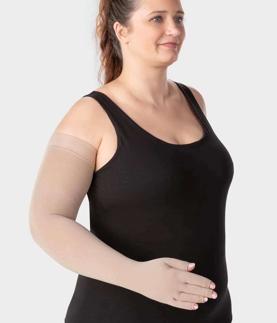 Lymphedema Compression Arm Sleeve with Glove | Full Arm Support Sleeve with Knitted-on Hand Portion
